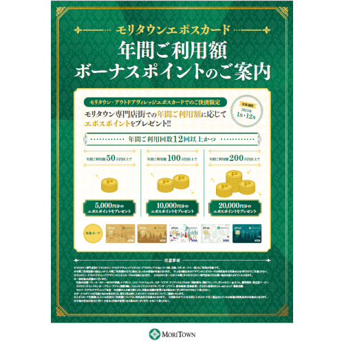 モリタウンエポスカード　年間ご利用額ボーナスポイントのご案内